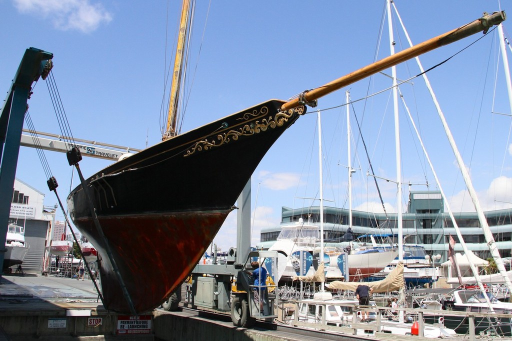 Waitangi shows off her classic Logan lines as she is hauled at Orams on Monday © Richard Gladwell www.photosport.co.nz